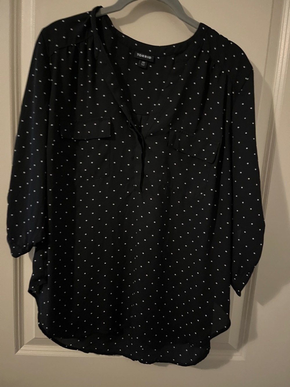 torrid Black Harper style Blouse with White Polka Dots workwear capsule